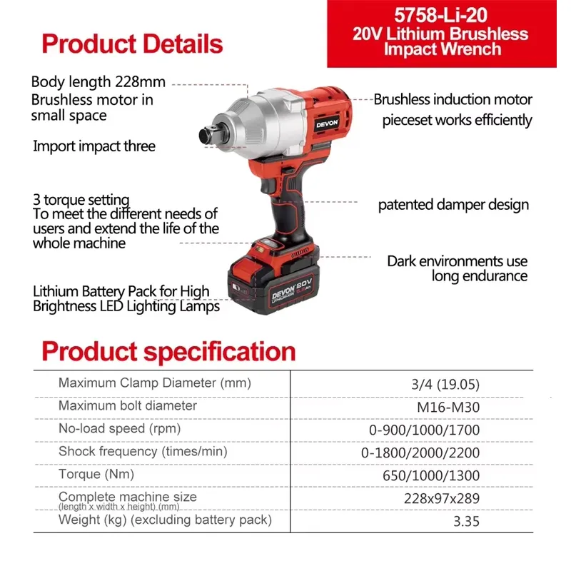 Devon 20V large torque three t - огляд і ціна Torque Wrench